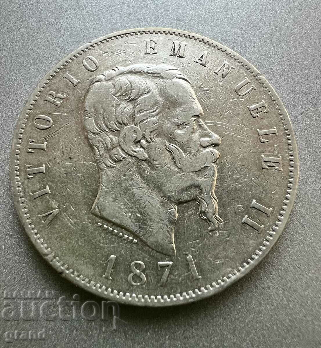 5 Lira 1871 Italy Silver