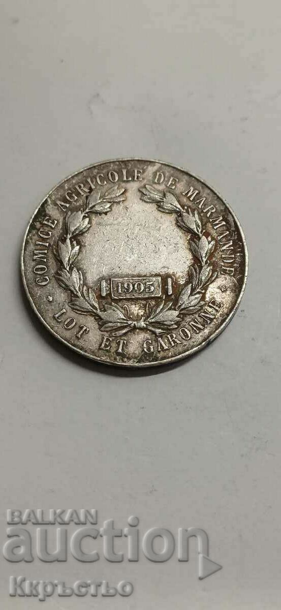 Rare Silver Medal France of 1 c.