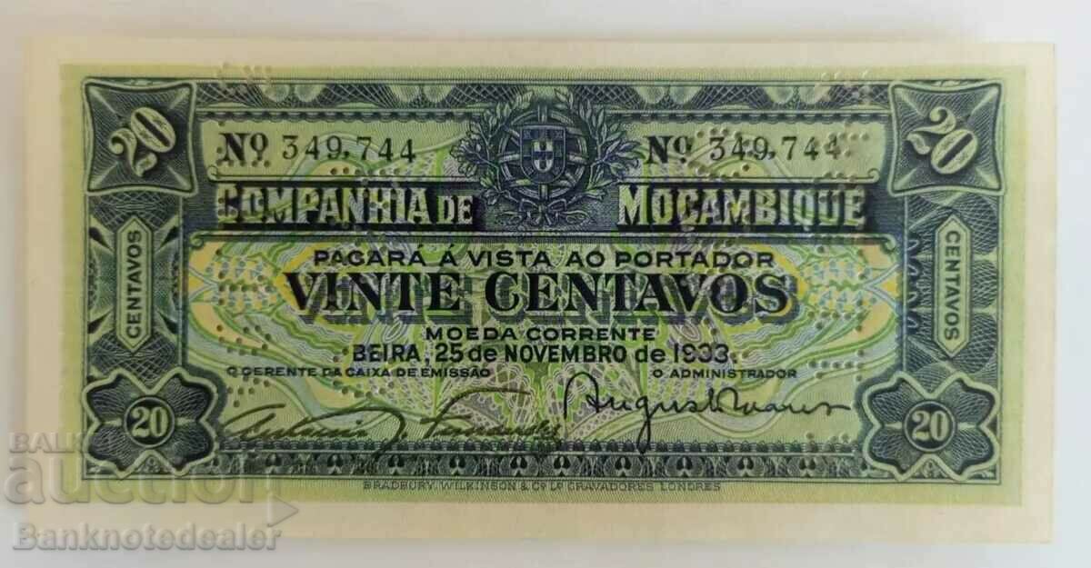 Mozambique 20 Centavos 1933 PR29 Perforated Ref 9044 Unc