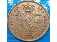 2 cents 1909 Belgium King Leopold II