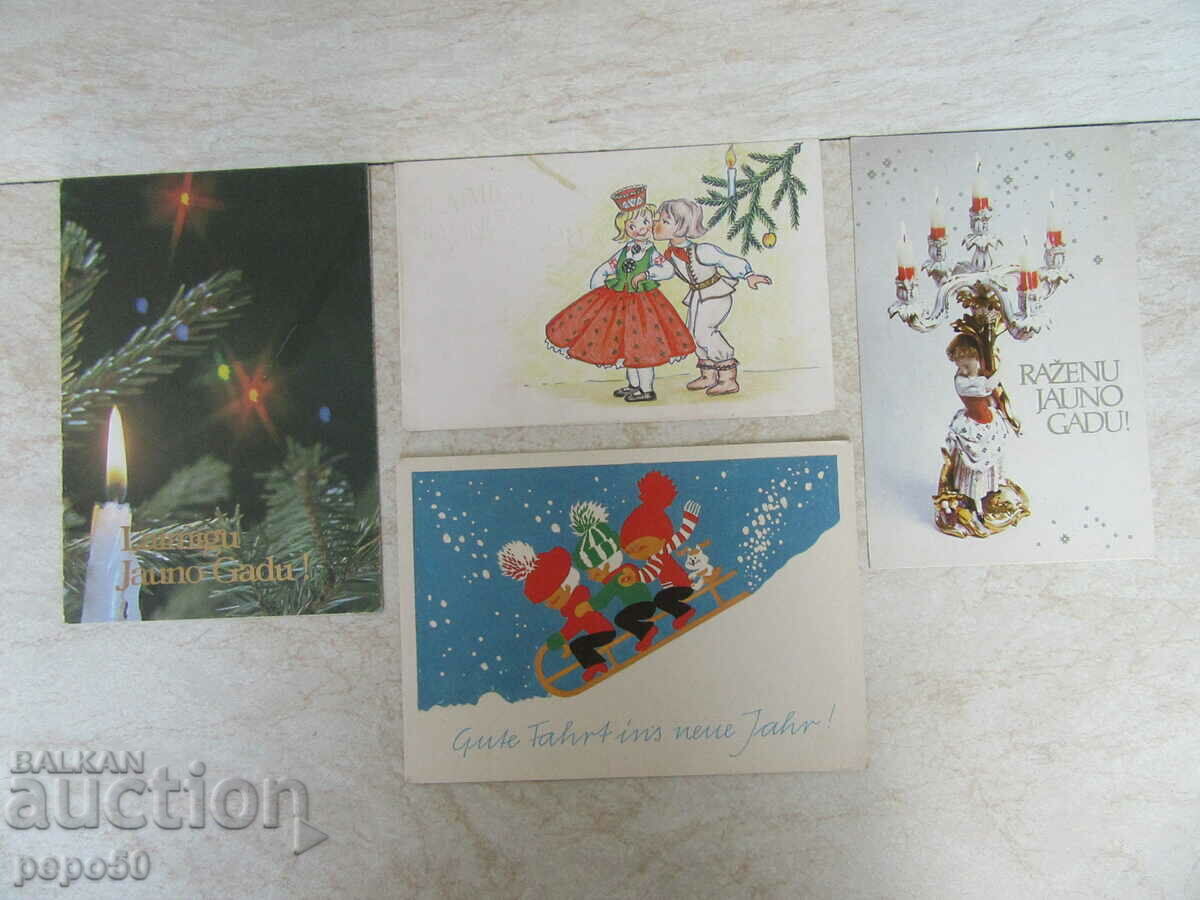 3 LATVIA AND 1 GDR NEW YEAR'S CARDS FROM SOCA