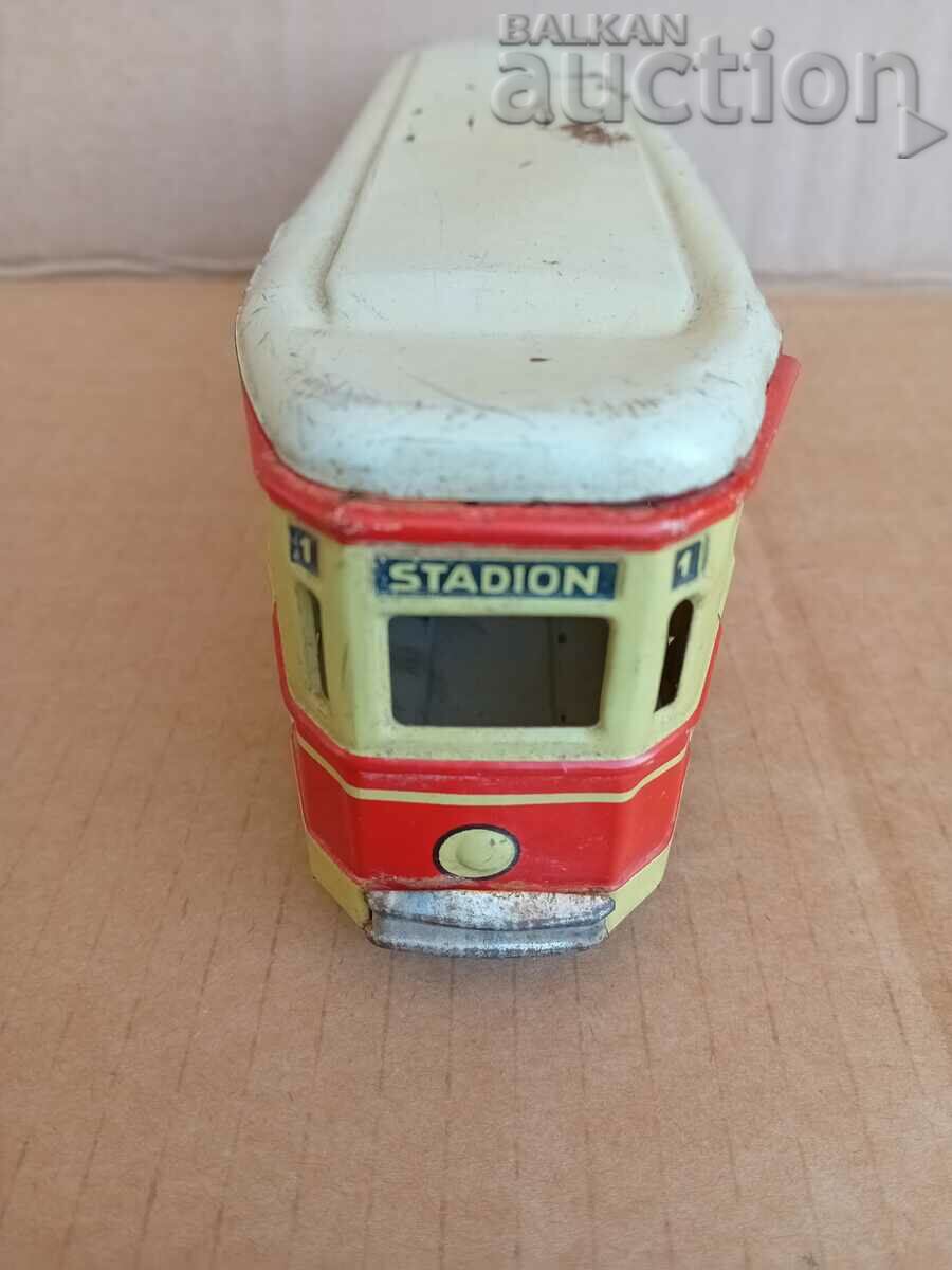 Auction Old tin tram, Made in Germany, 1960s. Auction Old tin tram, Made in Germany, 1960s.