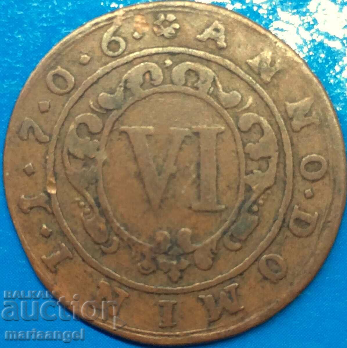 6 pfennig 1706 Γερμανία Χαλκός Padeborn - αρκετά σπάνιος