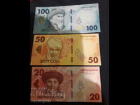 Banknotes Kyrgyzstan 2023. (3 pcs.): 20,50 and 100 soms.