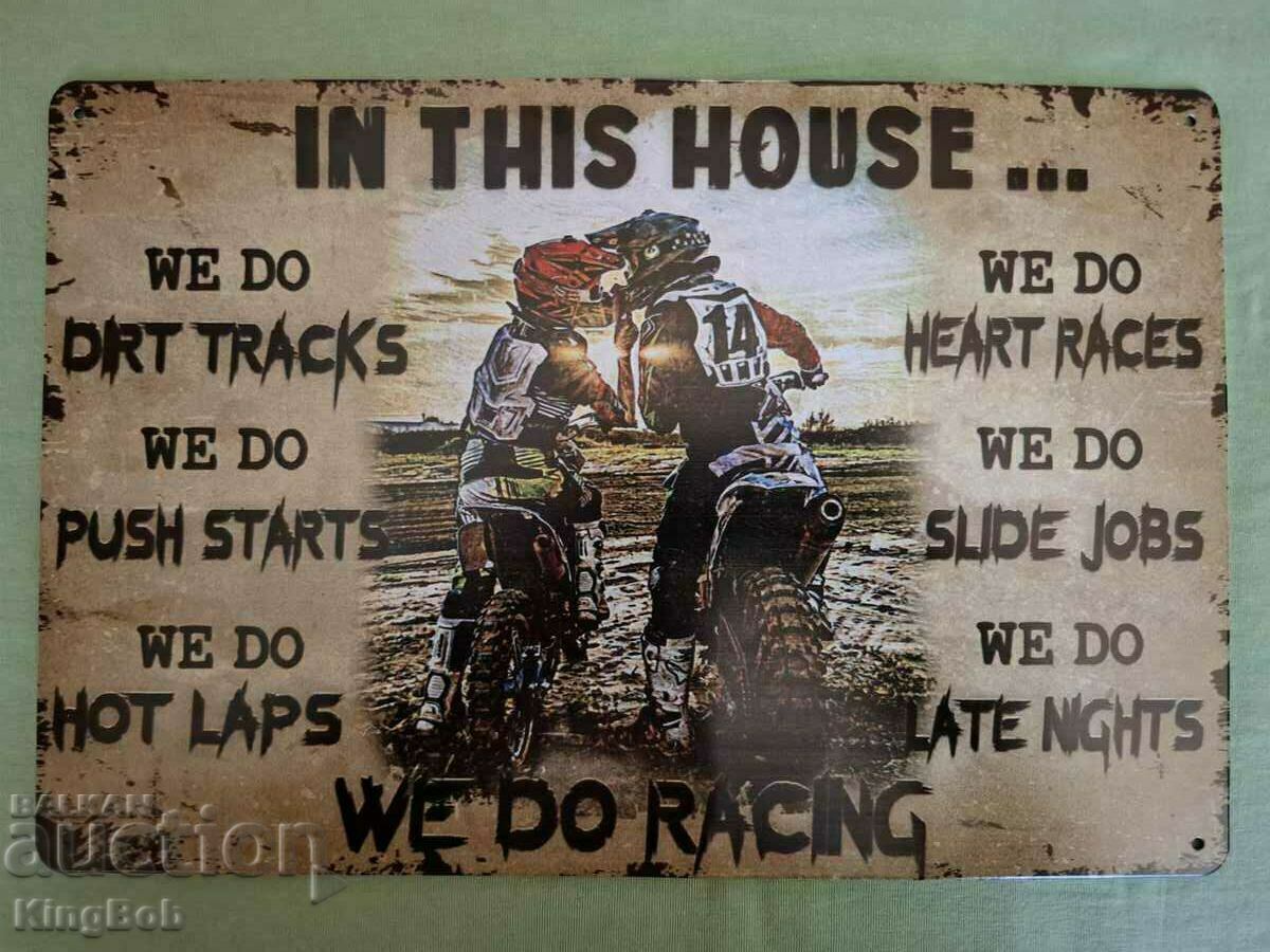 RETRO METAL SIGN IN THIS HOME WE COMPETE.