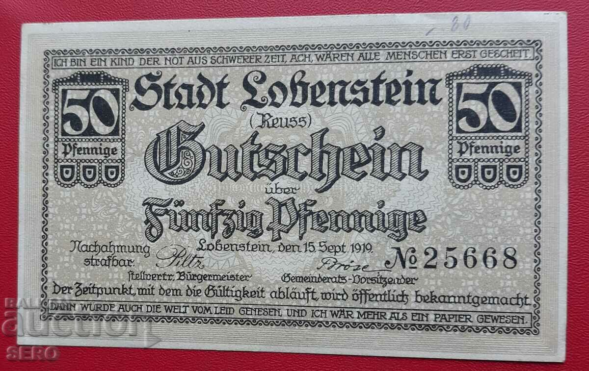 Банкнота-Германия-Тюрингия-Бад Лобенщайн-50 пфенига 1919