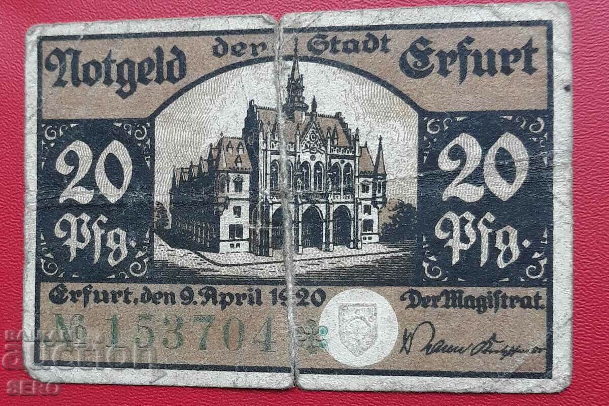 Banknote-Germany-Thuringia-Erfurt-20 pfennig 1920