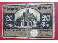 Τραπεζογραμμάτιο-Γερμανία-Θουριγγία-Ερφούρτη-20 pfennig 1920