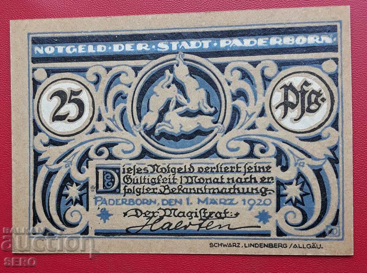 Bancnota-Germania-S.Rhine-Westfalia-Paderborn-25 pf.1921