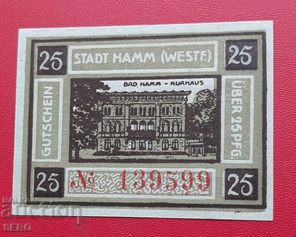 Bancnota-Germania-S.Rhein-Westphalia-Ham-25 pfennig 1920