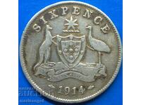 6 πένες 1914 Αυστραλία George V Silver