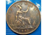 Marea Britanie 1 Farthing 1885 Young Victoria Bronze - LUXURY!!!