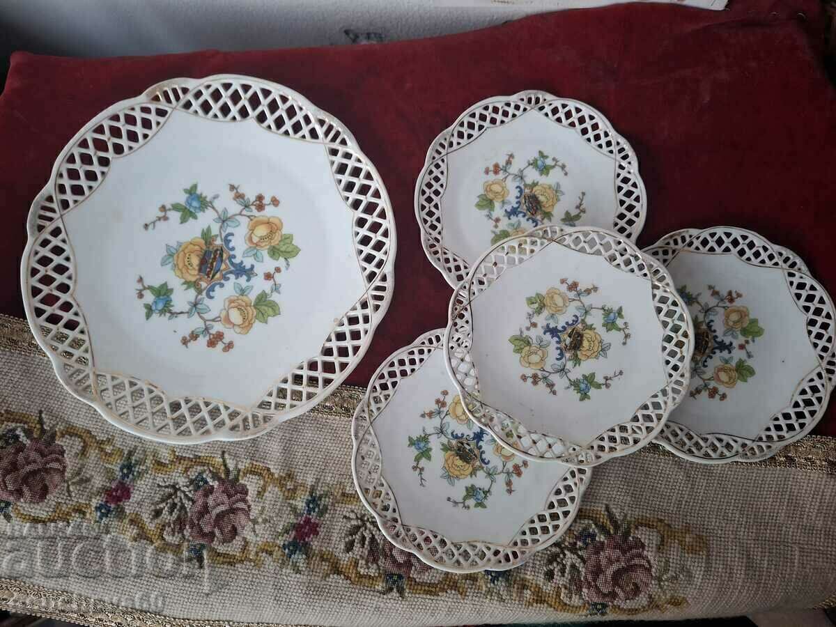 Vintage service porcelain openwork platter with cake plates Vintage service porcelain openwork platter with cake plates