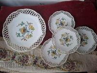 Vintage service porcelain openwork platter with cake plates