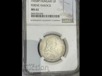 2 pengo 1935, Ungaria, argint, MS62 NGC