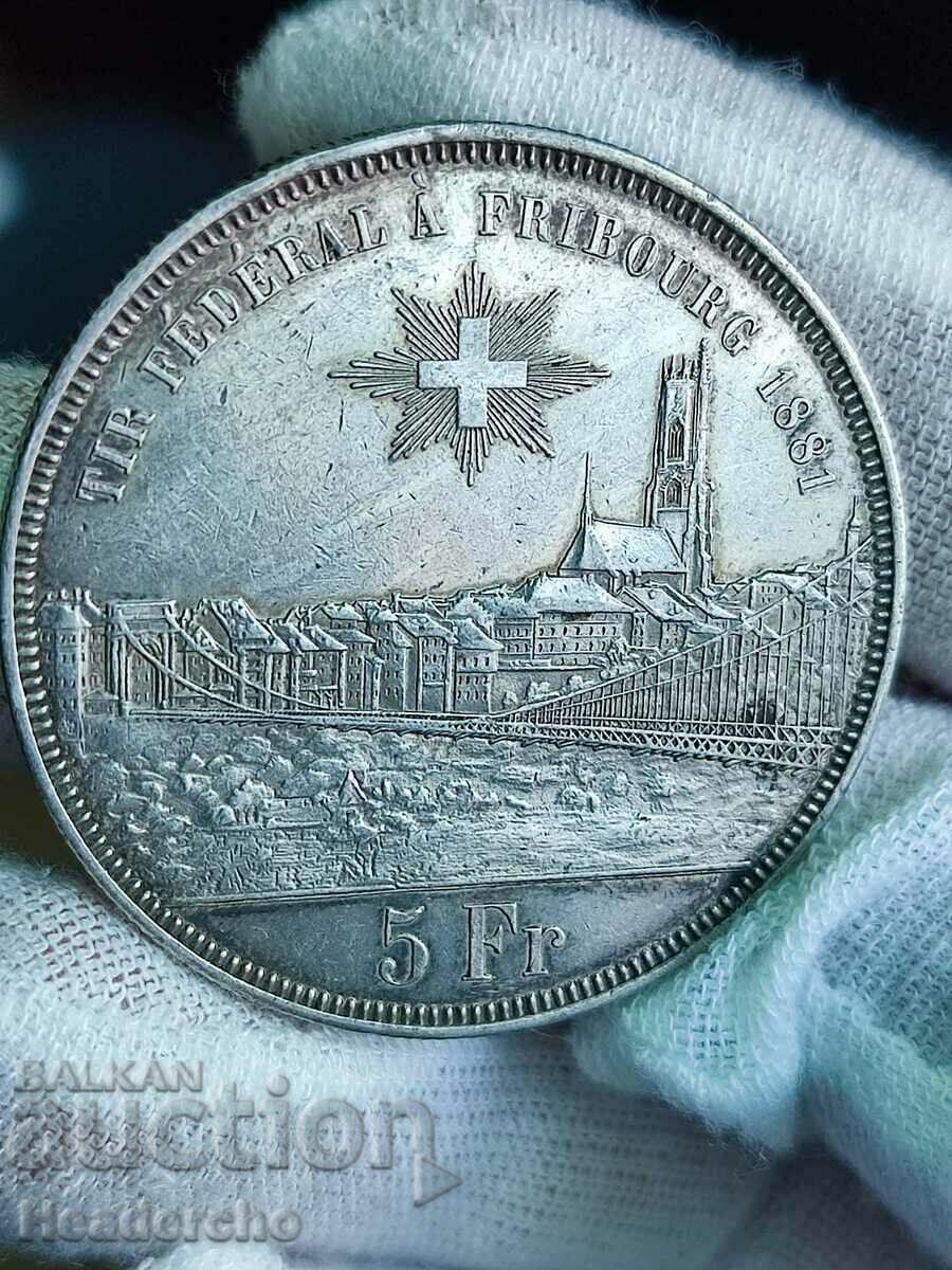 5 φράγκα Ελβετία (Φράιμπουργκ) 1881 (ασήμι)