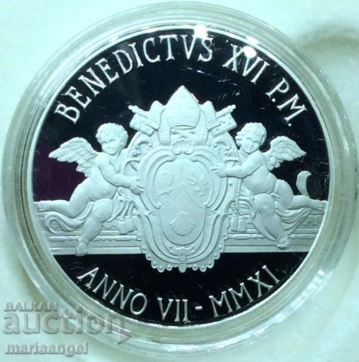 5 евро 2011 Ватикан Бенедикт XVI UNC PROOF серт капсула Ag