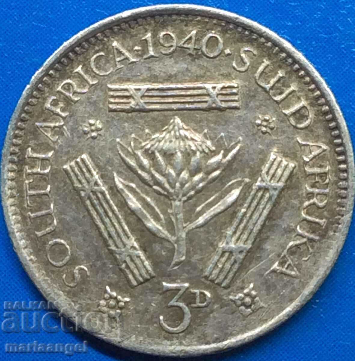 3 pence 1940 Africa de Sud George VI Patină de argint