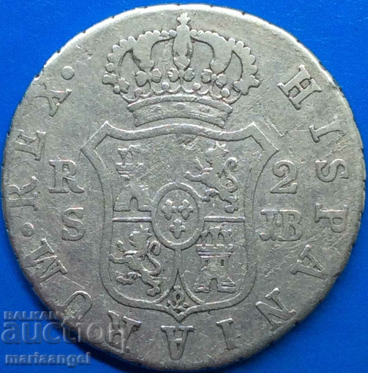 Spania 2 reale 1827 Ferdinand VII argint 27mm - rar