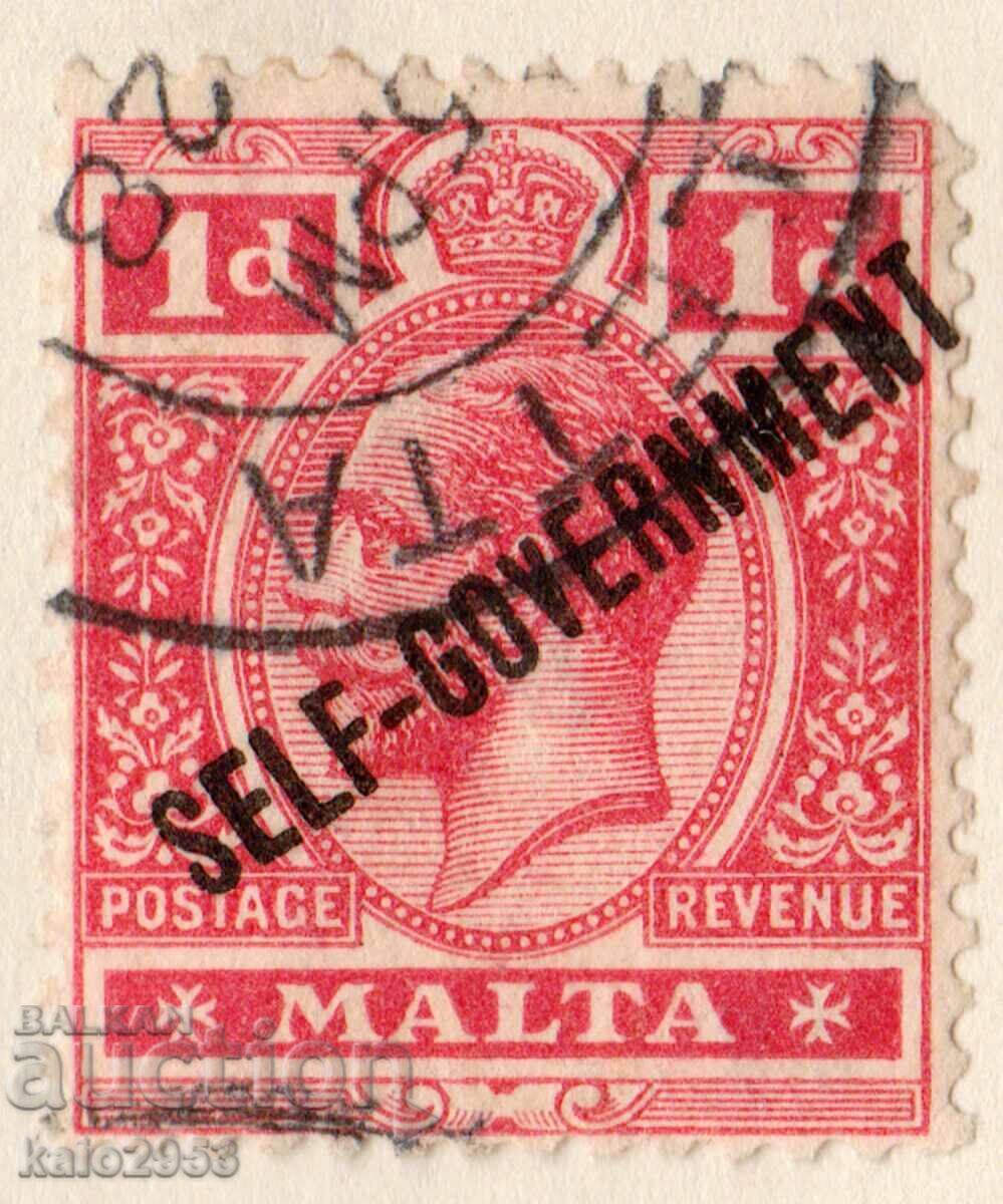 GB/Malta-1922-Regular KG V-Superior „self-guverment”, ștampilă