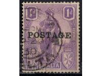 GB/Malta-1926-Alegorie-Malta cu scut, supratipărire „Poștă”, ștampilă