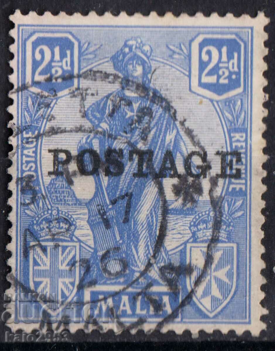 GB/Malta-1926-Alegorie-Malta cu scut, supratipărire „Poștă”, ștampilă