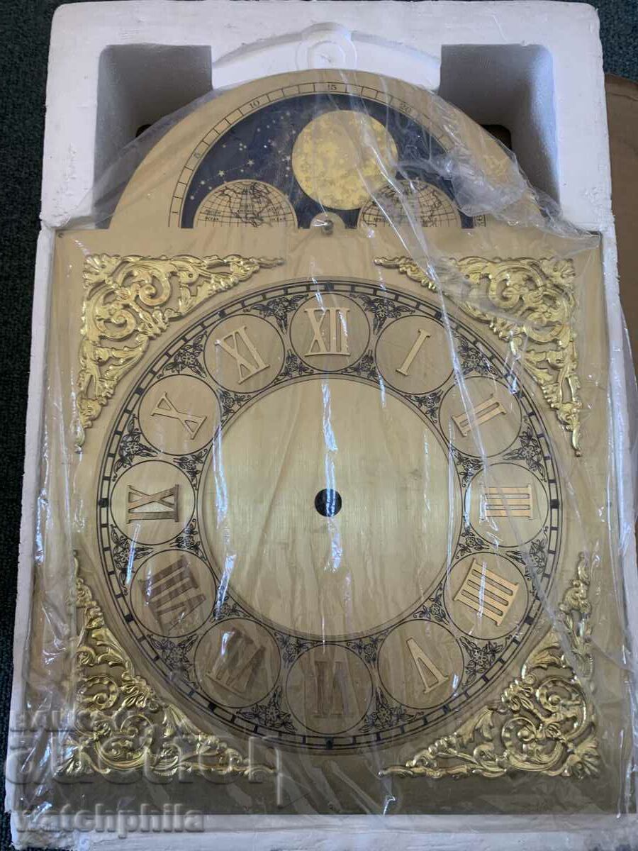 Mechanical wall clock face with lunar calendar. New