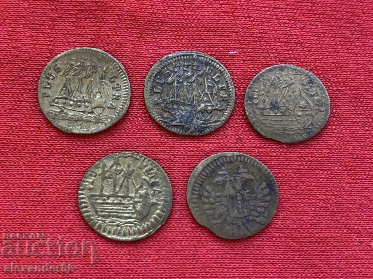 Lot of old ship tokens late 19th century 5 pcs.