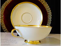 Furstenberg porcelain soup bowl and plate, gold.