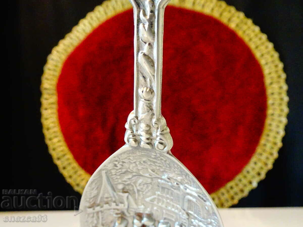 Auction Wedding spoon made of pewter with figures of a family, pewter wedding Auction Wedding spoon made of pewter with figures of a family, pewter wedding