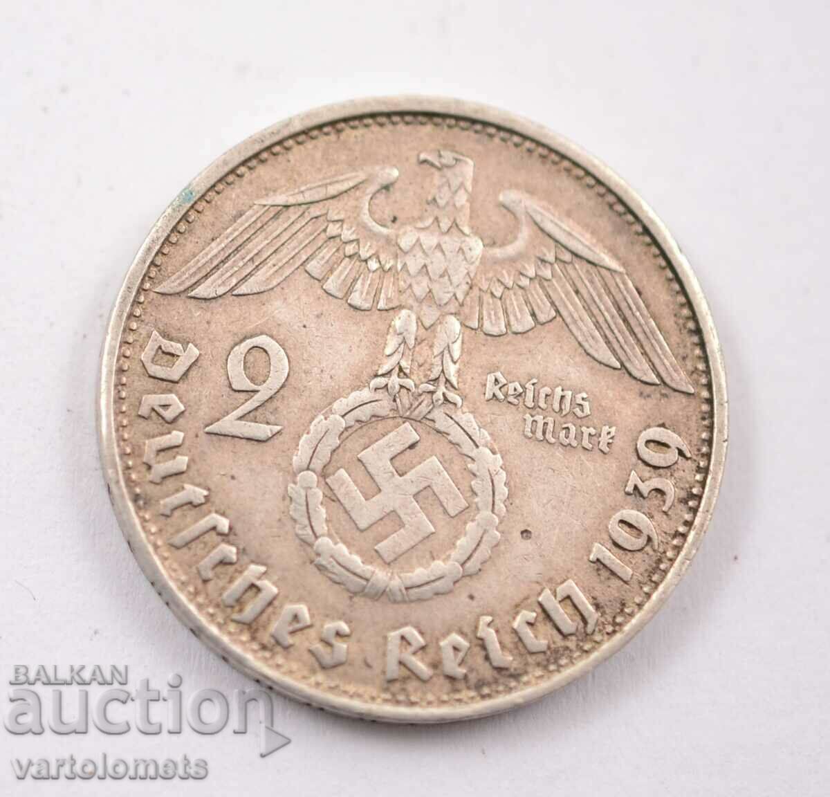 2 райхсмарки 1939 г -  Германия Трети Райх  сребро 625/ 8 g