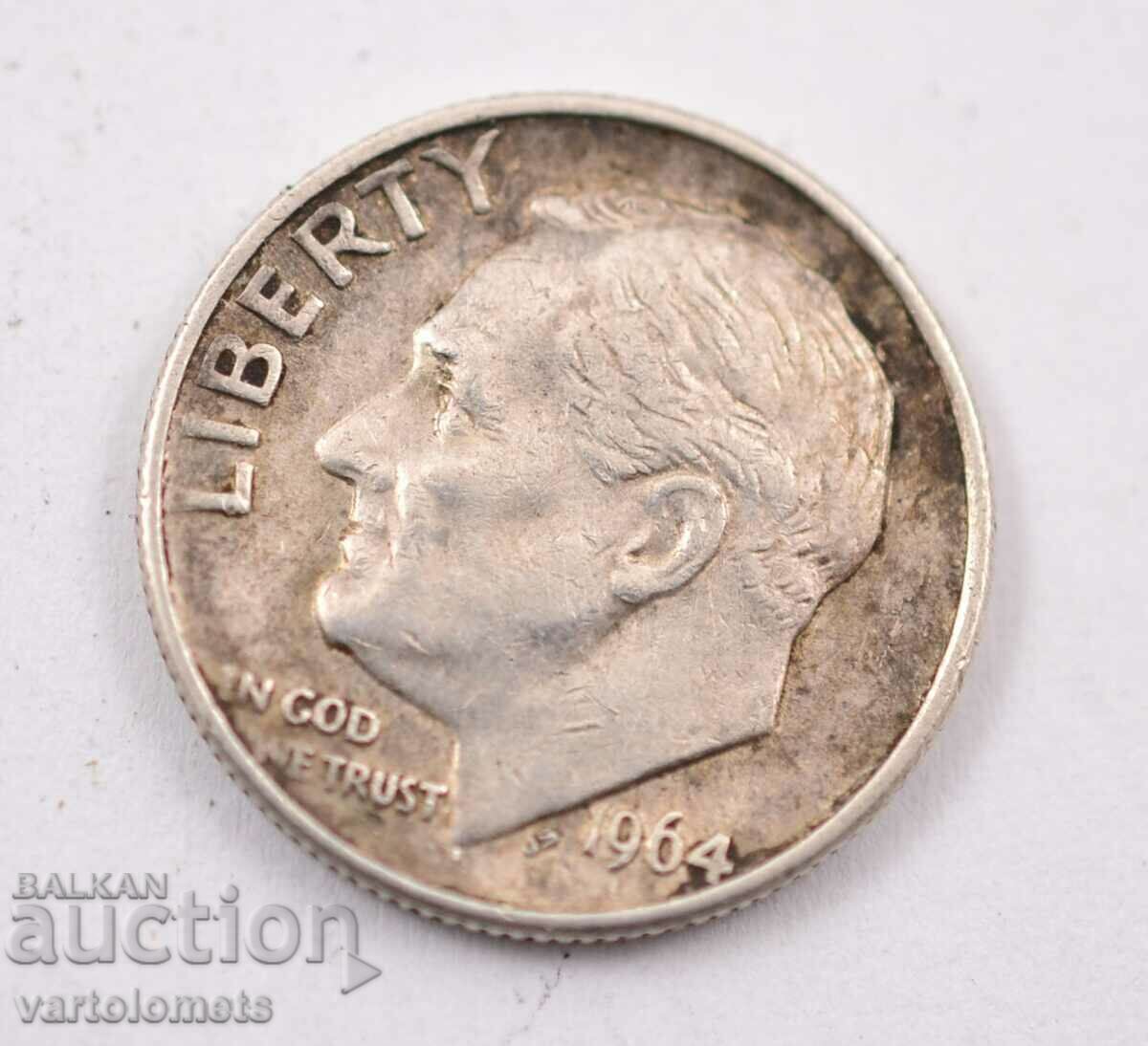 1 dime 1964 - USA Silver, 2.6g, ø 17.91mm with price 12.00 BGN | € 6.14