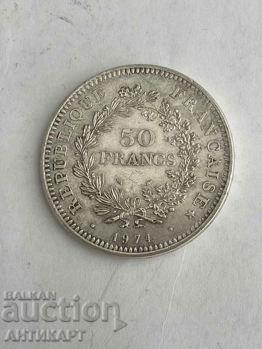 monedă de argint 50 franci Franța 1974 argint