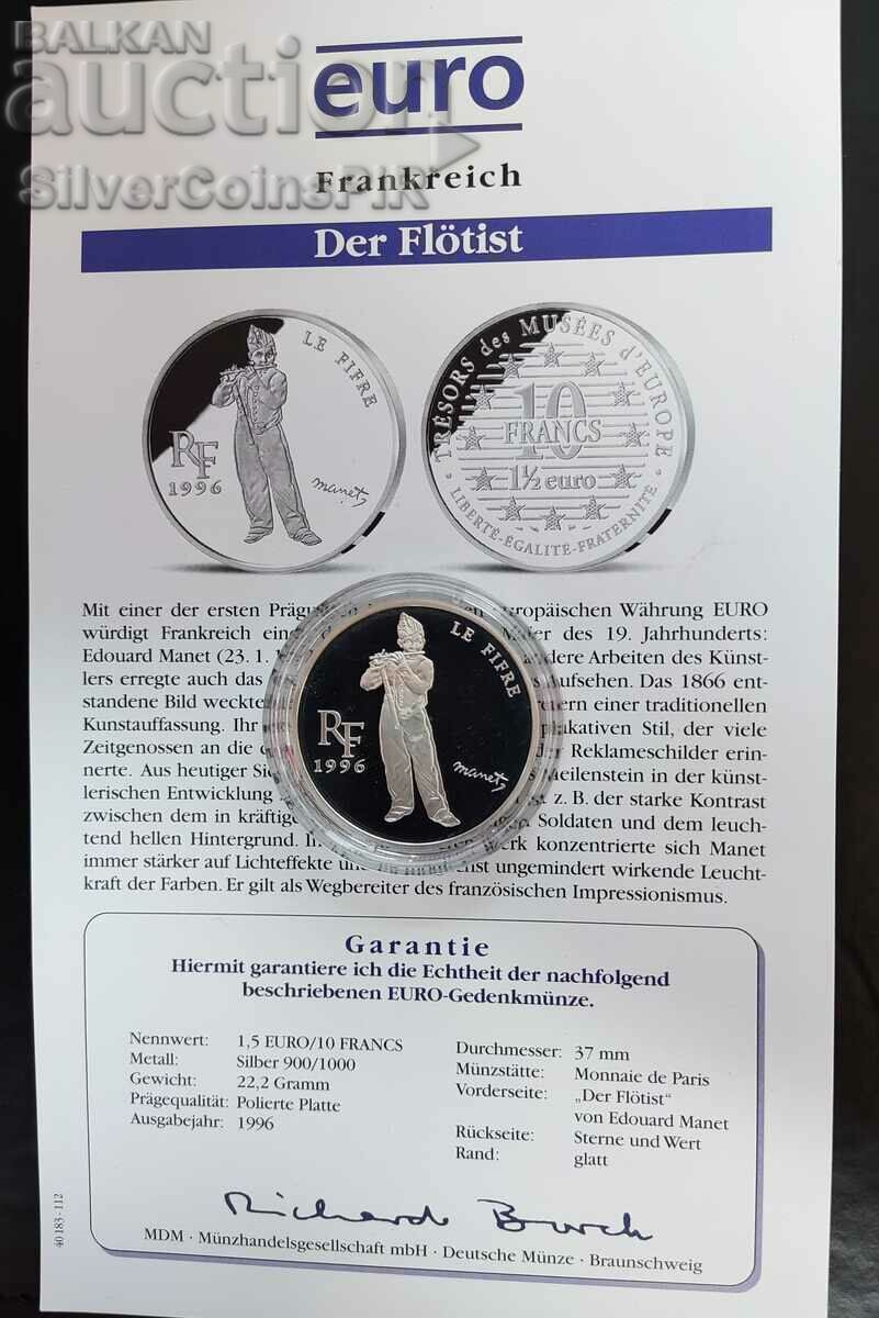 Silver 10 Francs/ 1.5 ECU Flutist 1996 France