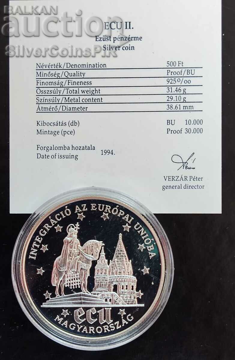 Silver 500 Forint Eurointegration 1994 Hungary