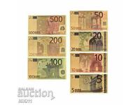 Gold Euro banknotes, Set of 7 pcs. banknote gold Euro