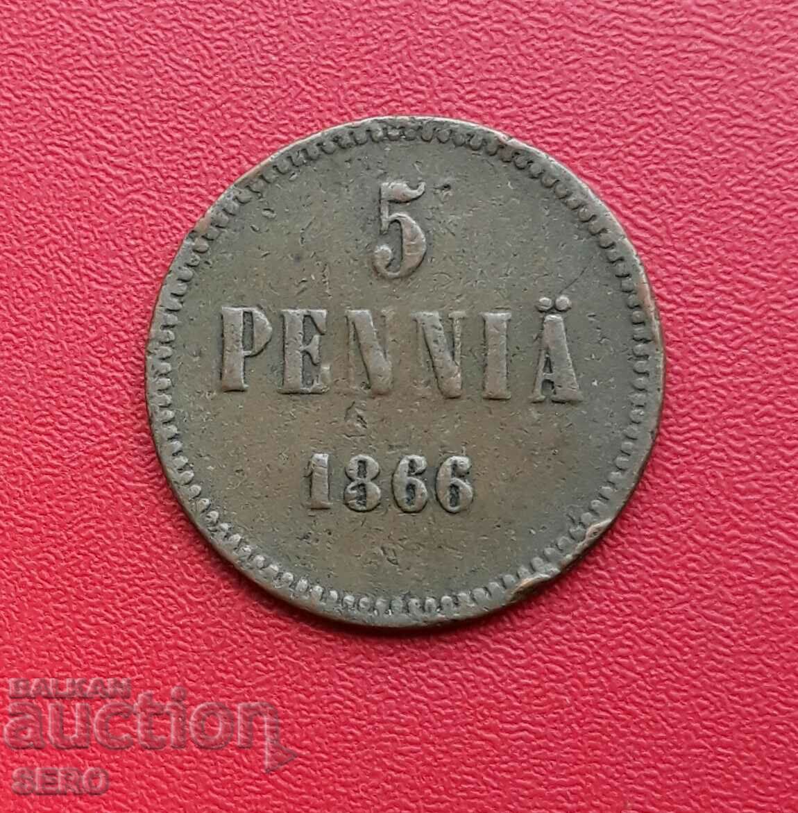 Rusia/pentru Finlanda/5 pence 1866-revers este zgâriat