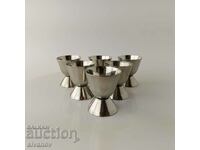 Old Set of 6 Metal Egg Cups Chrome #5628