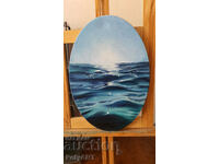 Oil painting, oval subframe "sea"