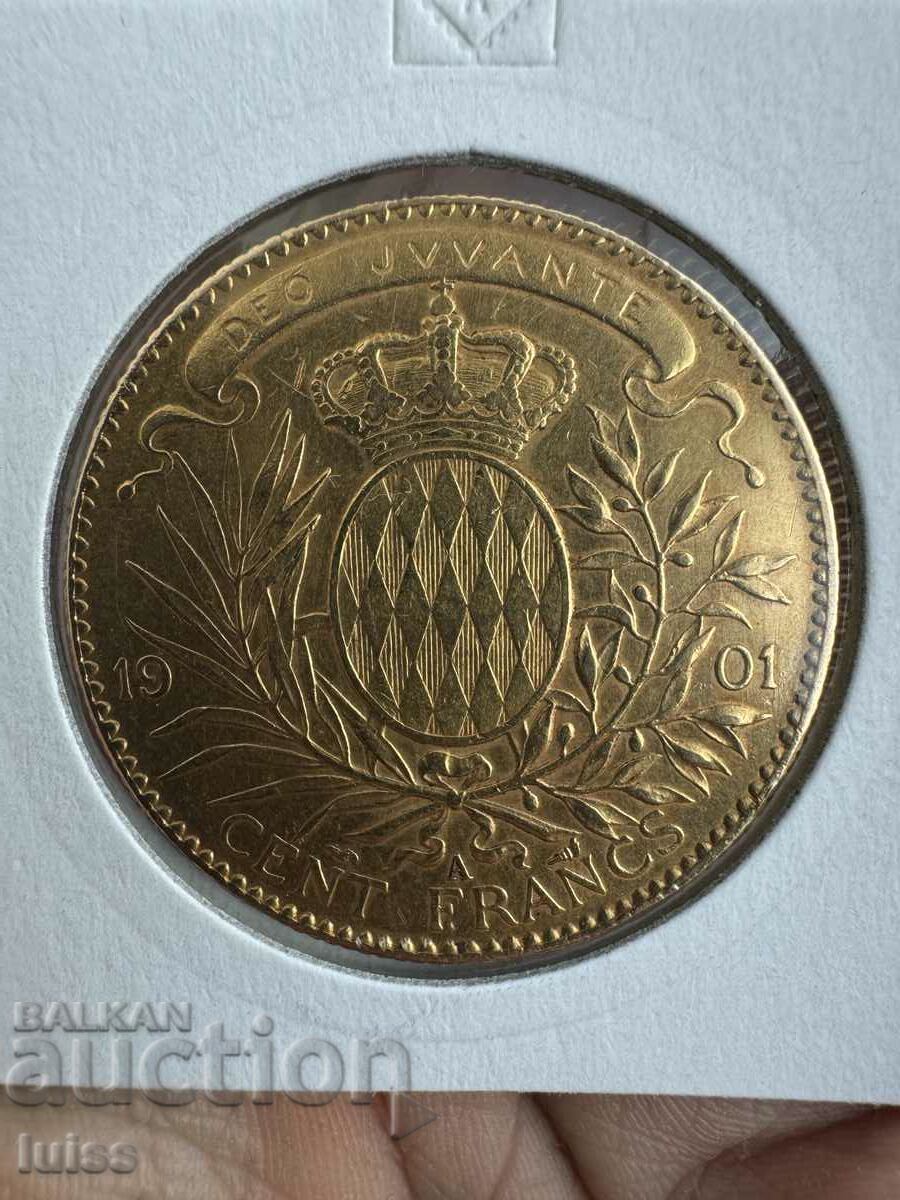 Moneda de aur Monaco 100 de franci 1901 Prințul Albert I