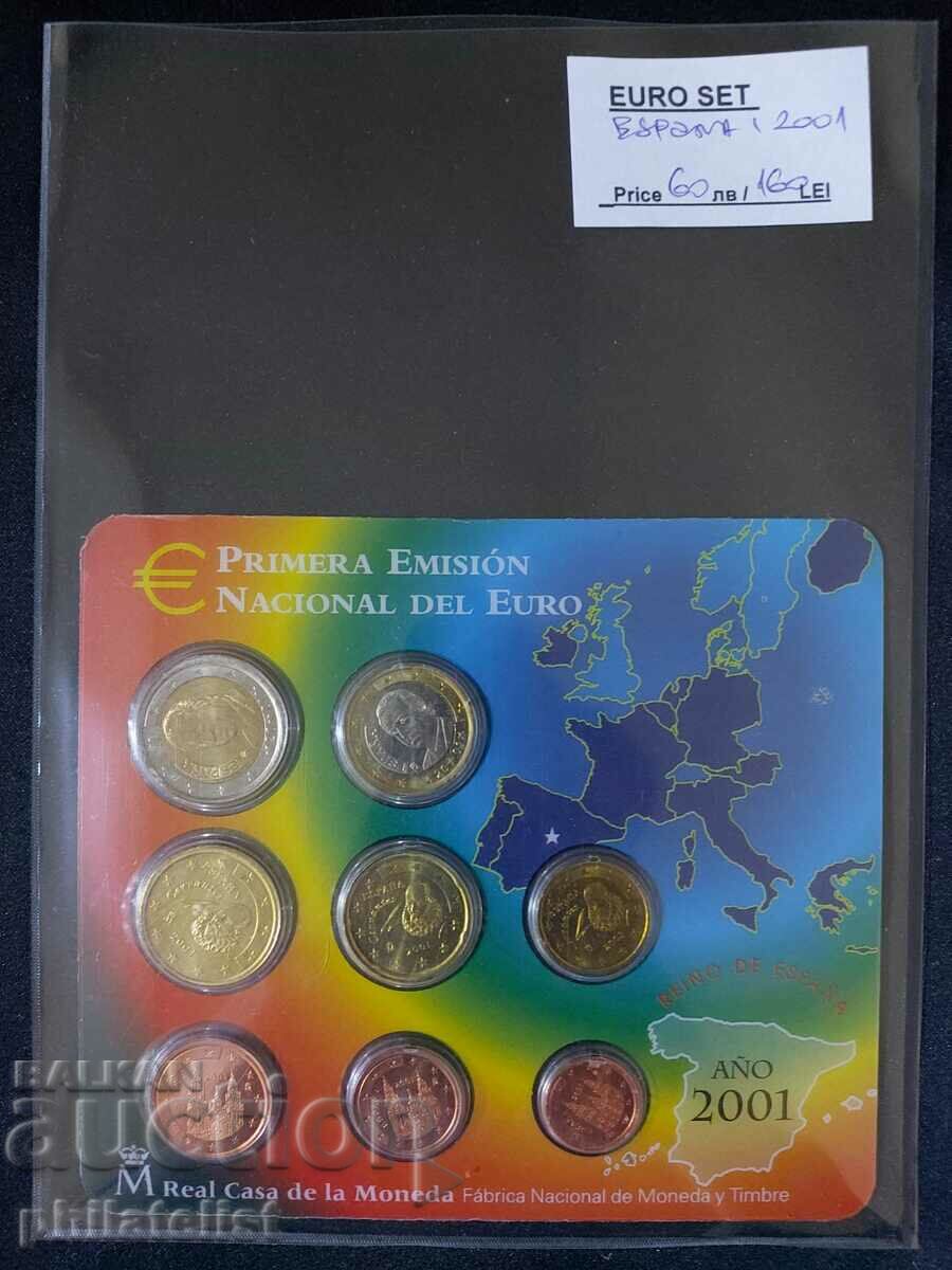 Испания 2001 –Комплектен банков евро сет от 1 цент до 2 евро