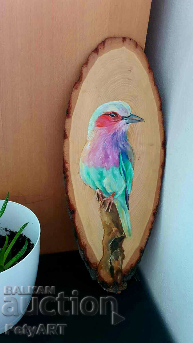 Painting on an oval raw wooden panel