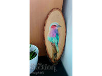 Painting on an oval raw wooden panel