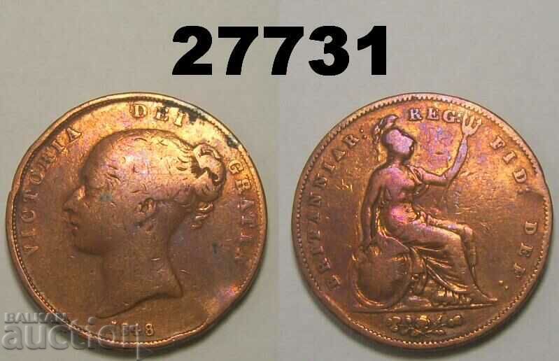 Moneda de 1 pence Marea Britanie 1848 (8/6).