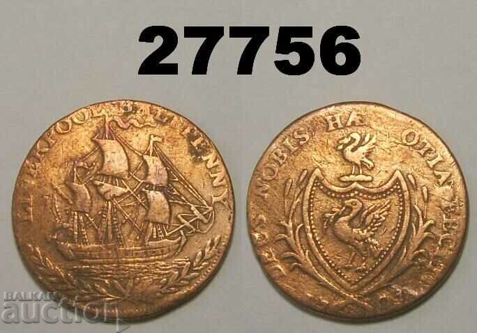 R! Liverpool 1/2 penny 1791 margine frezată