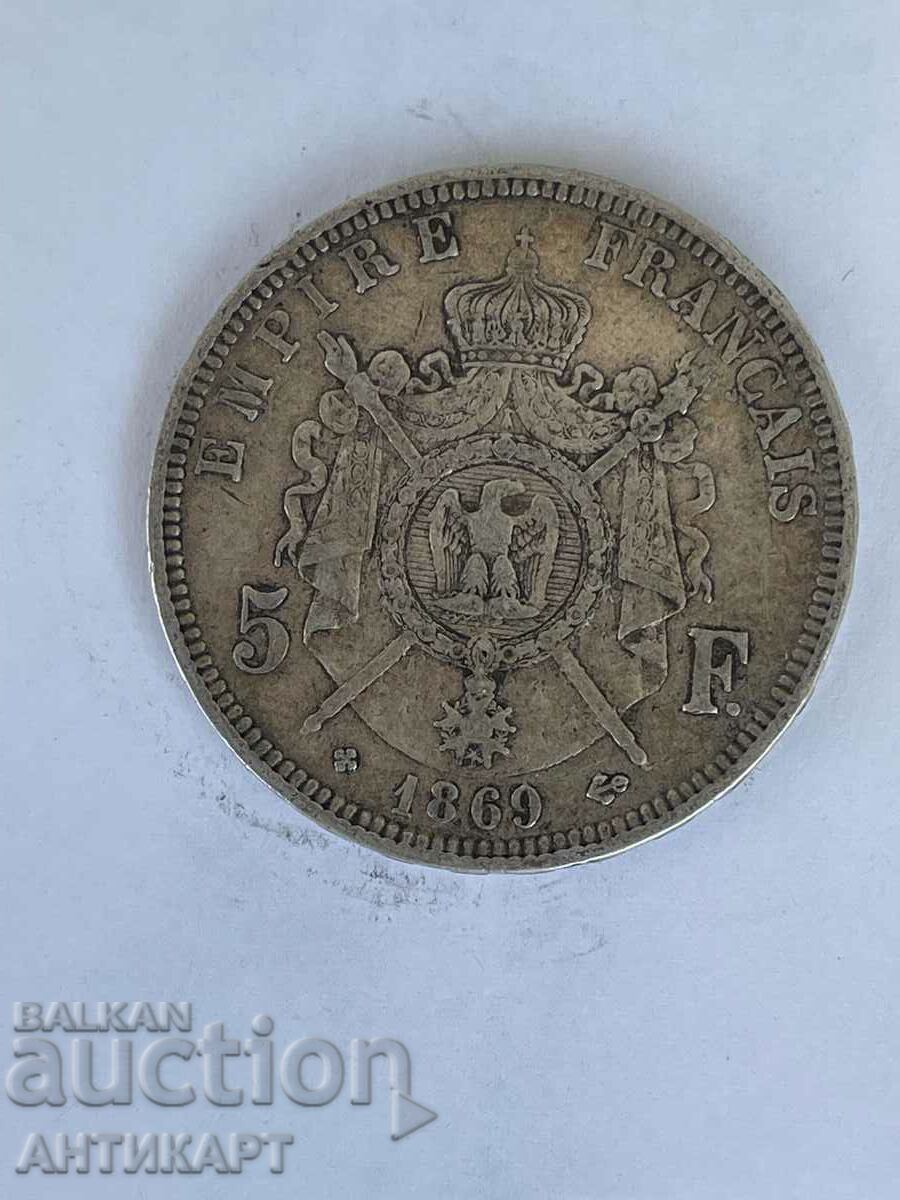 silver coin 5 franc France 1869 silver