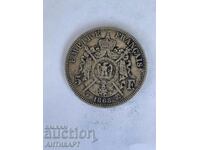 сребърна монета 5 франка Франция 1868 сребро