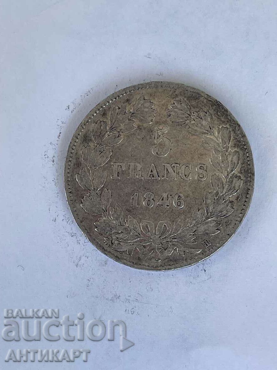 silver coin 5 francs France 1846 silver