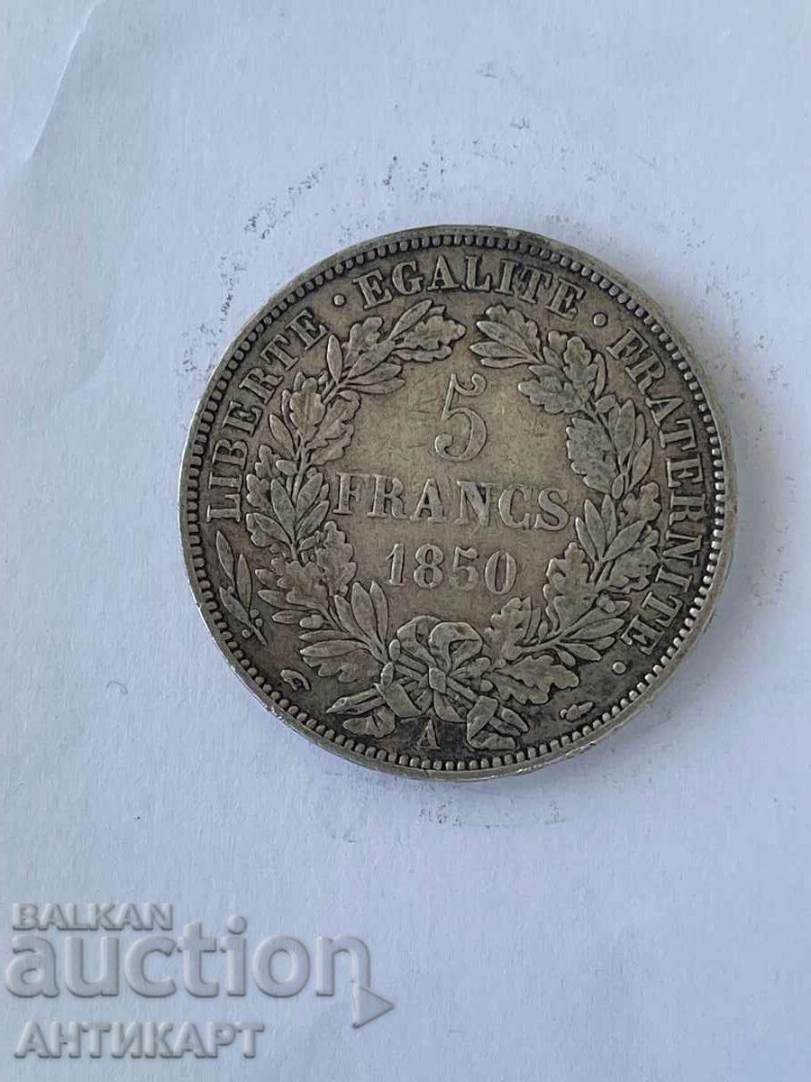 monedă de argint 5 franci Franța 1850 argint
