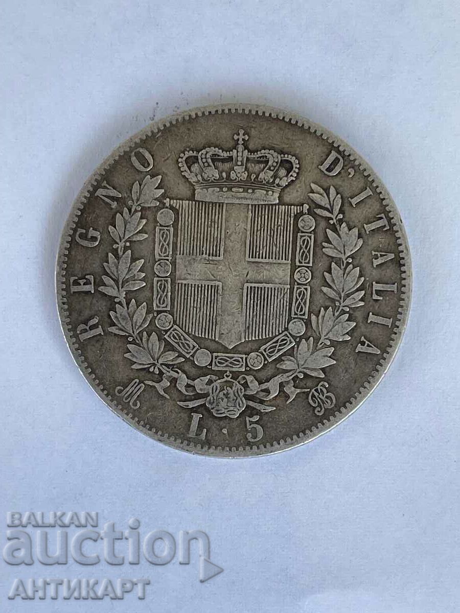 #2 сребърна монета 5 лири Италия 1874 сребро